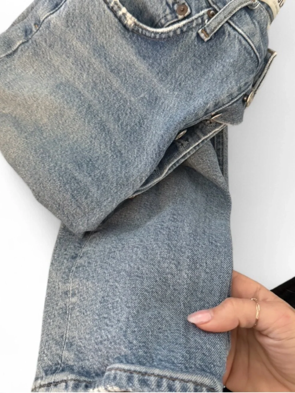 Agolde Light Blue Distressed Straight-Leg Jeans - Picture 3 of 7